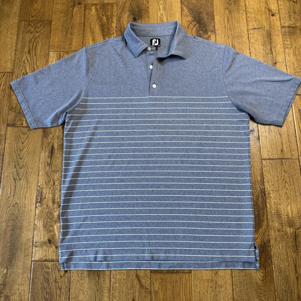 FJ FootJoy Golf Polo Men’s XL Heathered Blue Aqua Stripes Performance